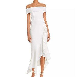 AQUA Scuba Crepe Off-the-Shoulder Midi Dress